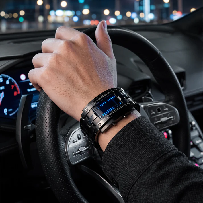 Montre Binaire Homme – LED Bleue, Bracelet Acier Inox, Style Sportif & Élégant ⚡