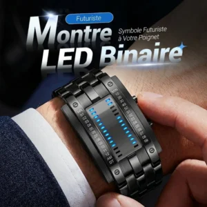 Montre Binaire Homme – LED Bleue, Bracelet Acier Inox, Style Sportif & Élégant ⚡