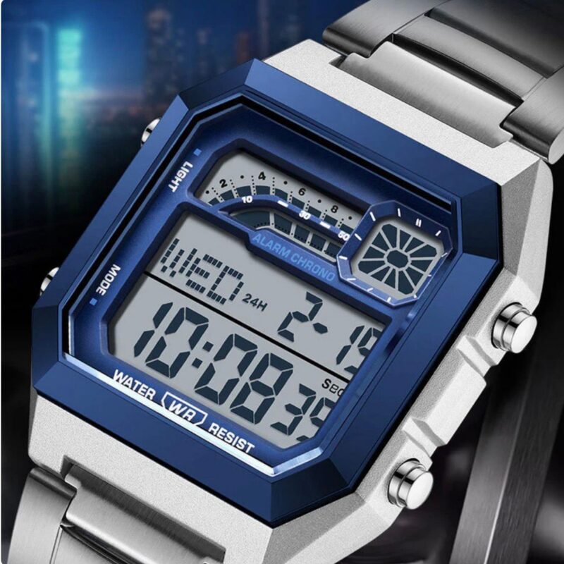 ⌚Montre numérique unisexe avec écran carré – affichage lumineux, étanche jusqu'à 50 mètres et bracelet léger et résistant