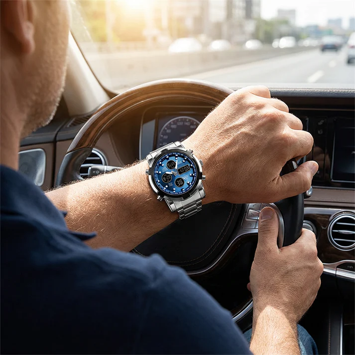 Montre Tactique Homme 48mm – Analogique-Numérique, Étanche 30m & Acier Inox 🎯