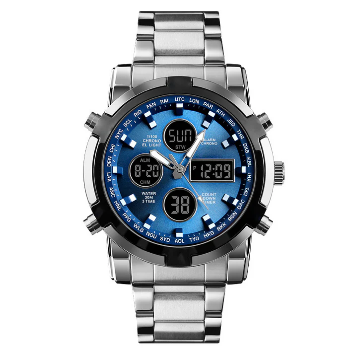 Montre Tactique Homme 48mm – Analogique-Numérique, Étanche 30m & Acier Inox 🎯